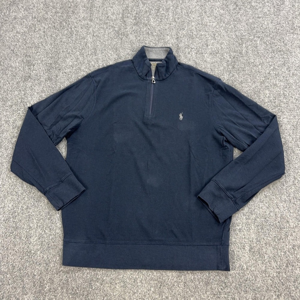 Polo Ralph Lauren Sweater Mens Large Blue 1/4 Zip Mock Neck Cotton Knit Pullover